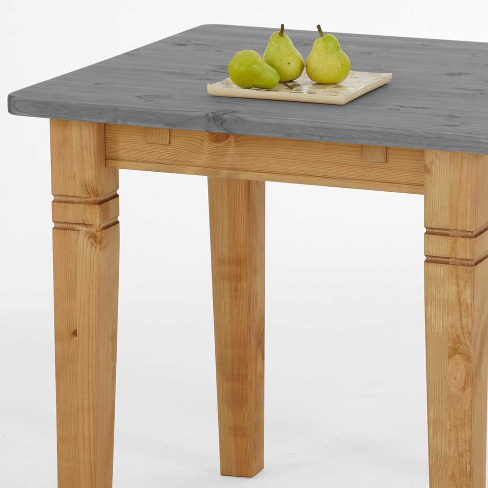 Holztisch Viaduca aus Kiefer massiv mit Tischplatte in Grau