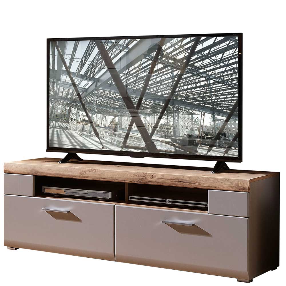 TV Lowboard Accadira in Grau und Eiche Optik 140 cm breit