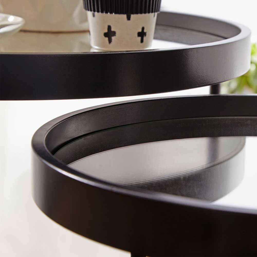 Schwarzes Sofatisch Set Granba im Retro Design mit Spiegelglas Platten (zweiteilig)