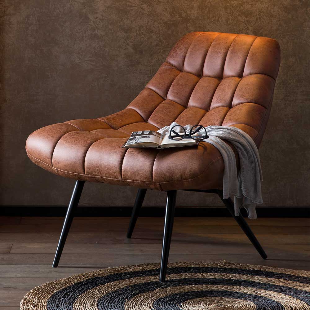 Retro Lounge Sessel Sitra in Cognac Braun Vintage mit Kunstlederbezug