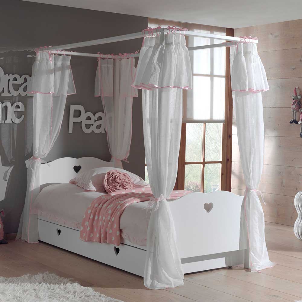 Mädchenbett Ciomore in Weiß mit Himmel und Bettschublade