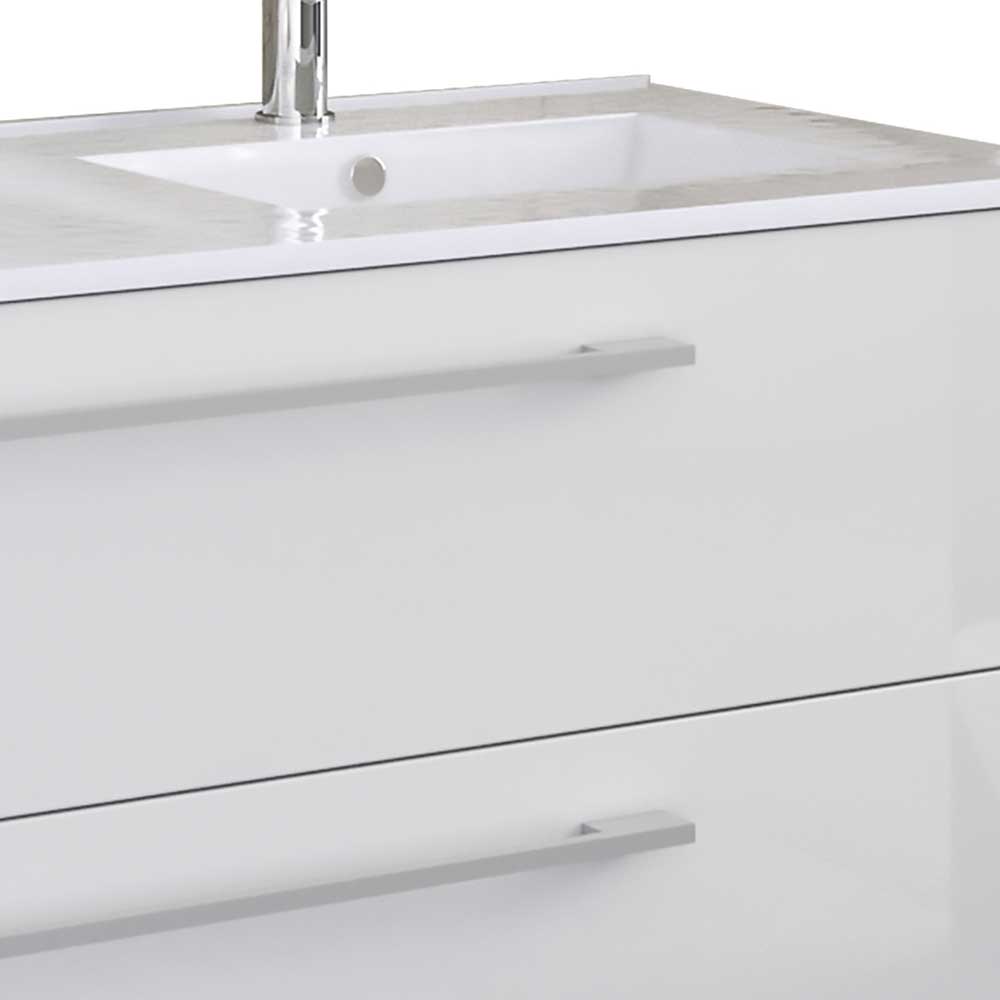 Waschbeckenunterschrank Dango in Weiß mit Doppelbecken aus Keramik