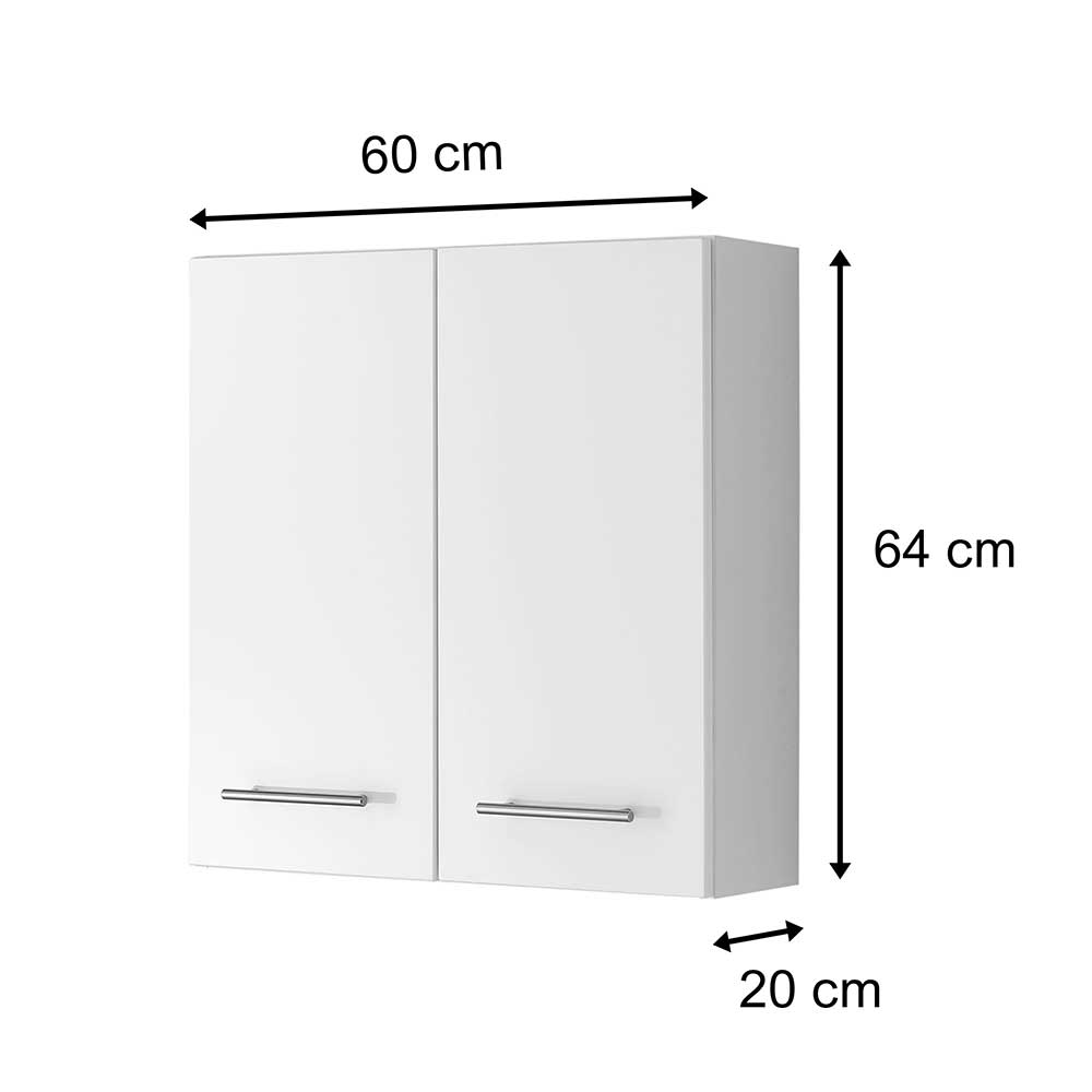 2 türiger Badezimmer Hängeschrank Josessa in Weiß Hochglanz 60 cm breit