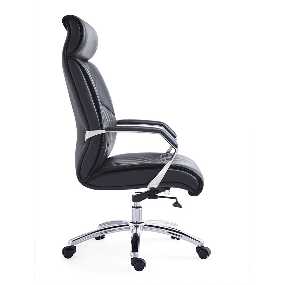Premium Chef Sessel Bodensee in Schwarz und Silberfarben mit Kopfstütze