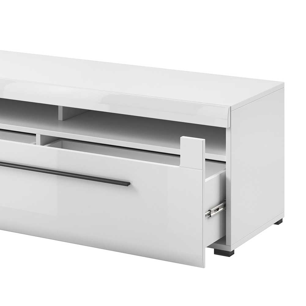Weißes Hochglanz TV Lowboard Sienna mit einer Schublade 160 cm breit