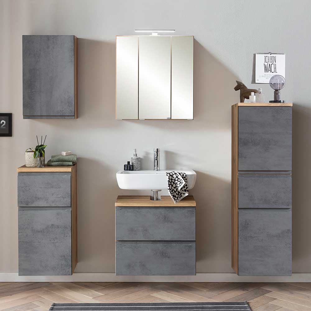 design badezimmermöbel set tagma in beton grau und wildeichefarben  (fünfteilig)