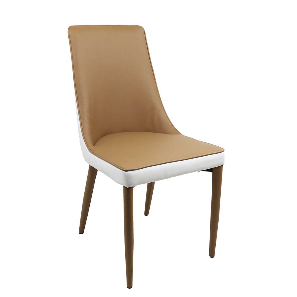 Esstisch Stühle Cirimia mit Bezug aus Kunstleder in Hellbraun & Weiß (2er Set)