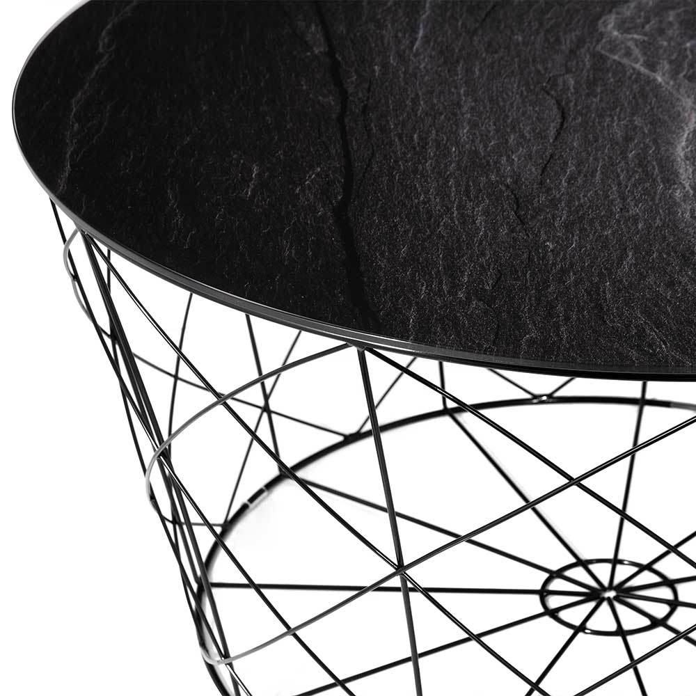 Runder Couchtisch Jorce mit Glasplatte in Schwarz marmoriert