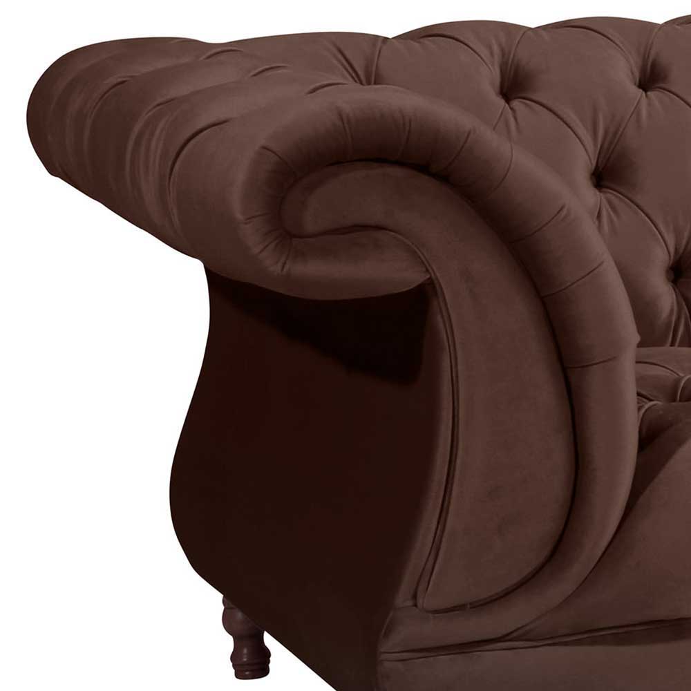 Samtvelours Wohnzimmer Couch braun Rennia im Barockstil 200 cm breit