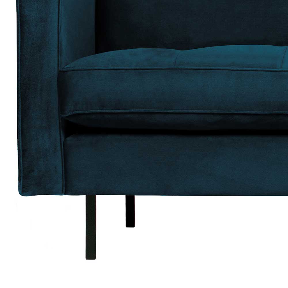 Wohnzimmer Couch Domago in Blau Samt im Retrostil