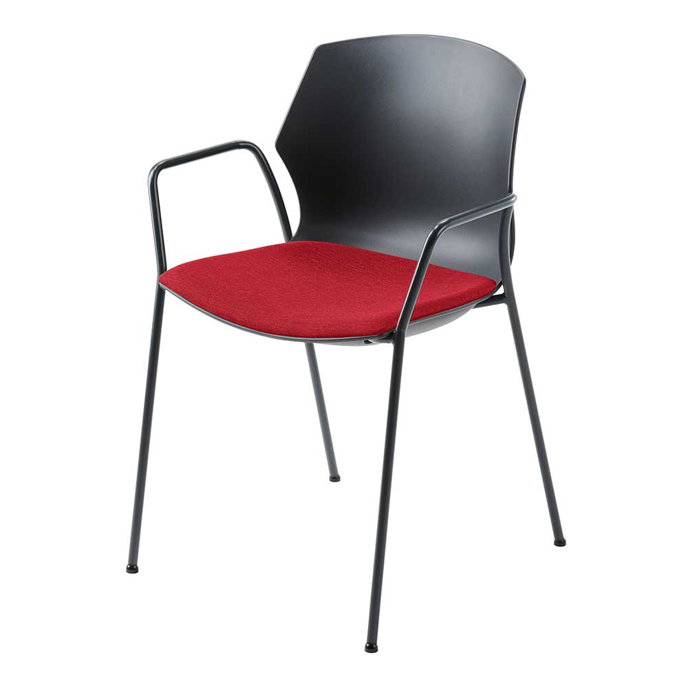 Kunststoff Stuhl Ashela in Anthrazit und Rot mit Armlehnen