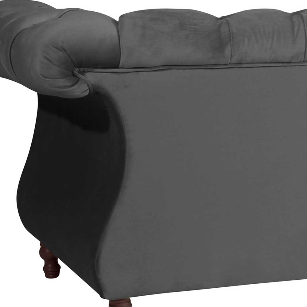 Samtvelours Dreisitzer Couch Anthrazit Romina im Barockstil 253 cm breit