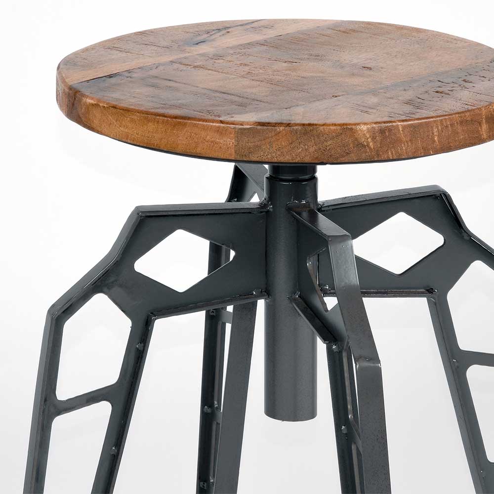 Sitzhocker Pegasuss aus Mangobaum Massivholz und Metall im Loft Design