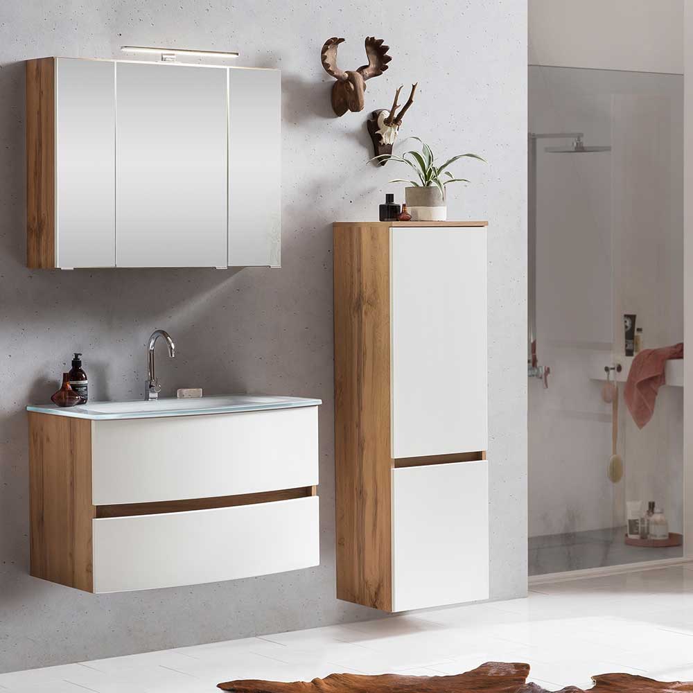 Badezimmer Kombi Zataico in Weiß und Wildeichefarben modern (dreiteilig)