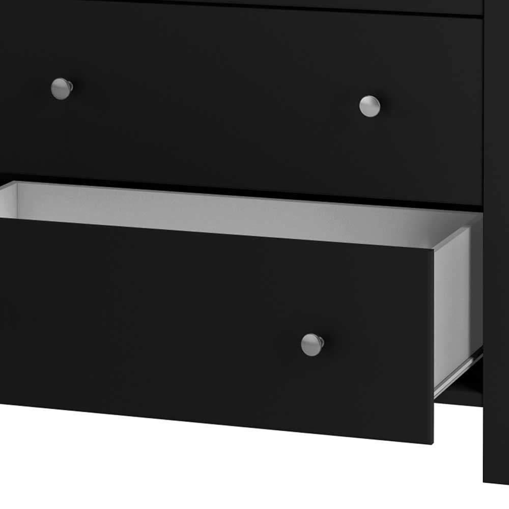 Schwarzes Sideboard Vionna mit sechs Schubladen und Metallgriffen