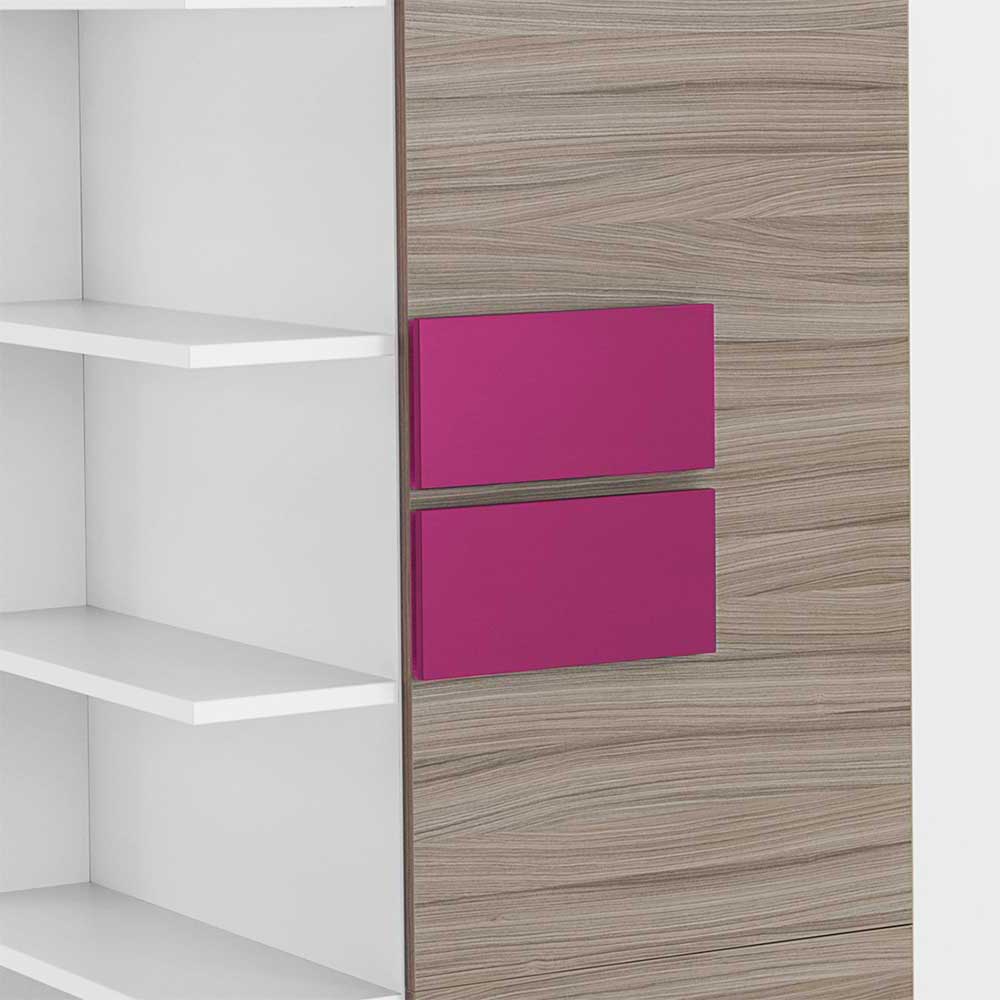 Jugendzimmer Kleiderschrank Vadrus in Holz Pink Weiß mit Regal