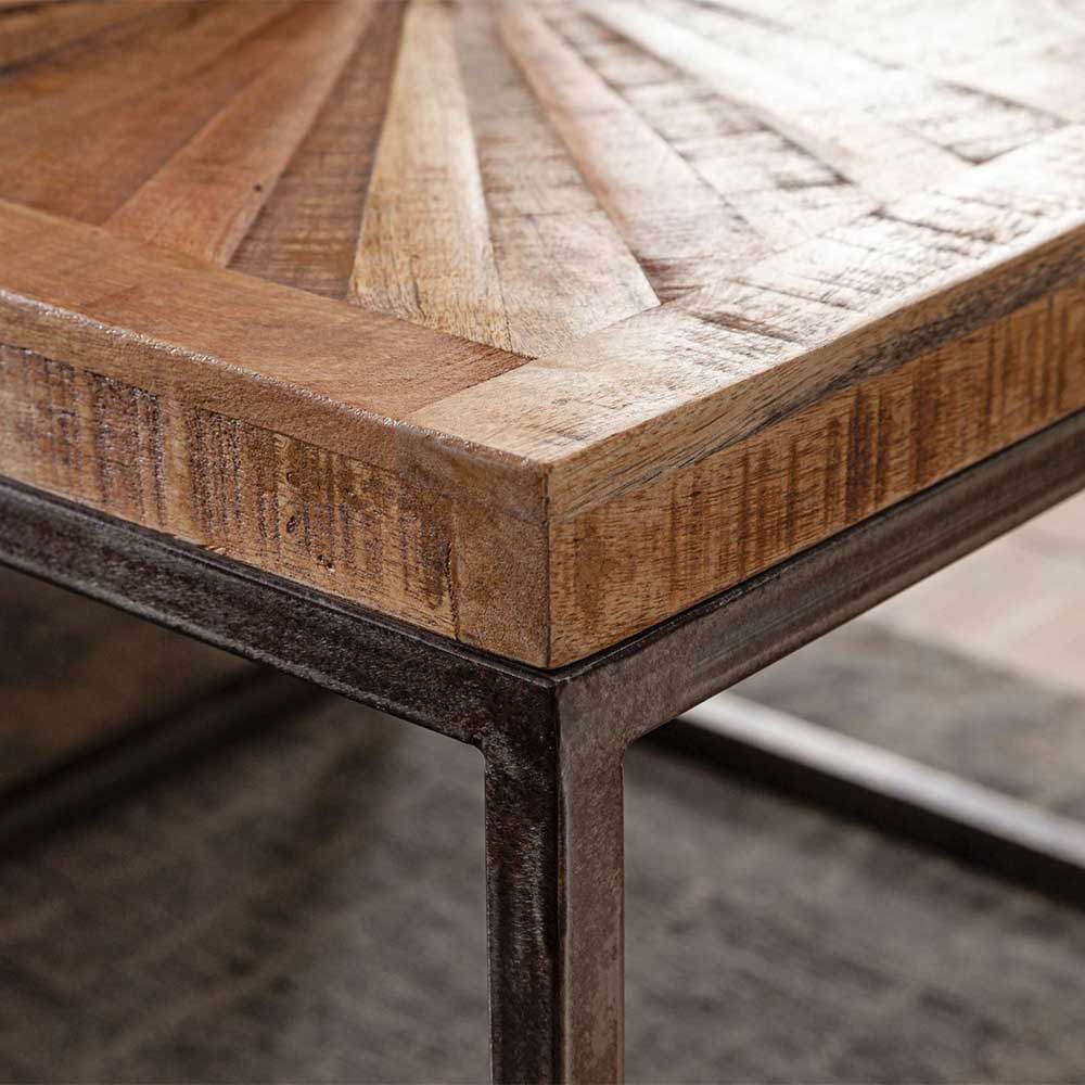 Sofa Beistelltisch Opona aus Mangobaum Massivholz und Eisen 55 cm breit