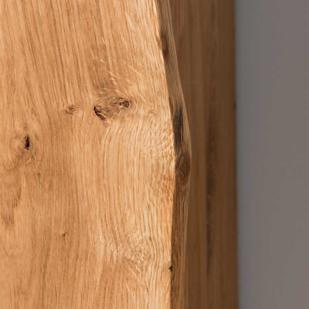 Design Garderobenspiegel Foresta mit Baumkante und Haken aus Eiche Massivholz