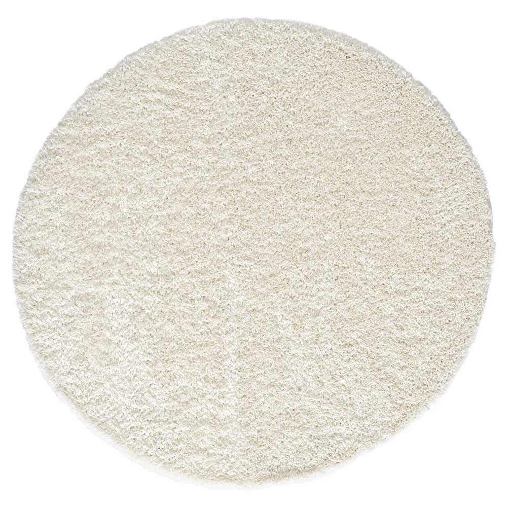 Weißer Shaggy Teppich Exmonda 150 cm Durchmesser rund