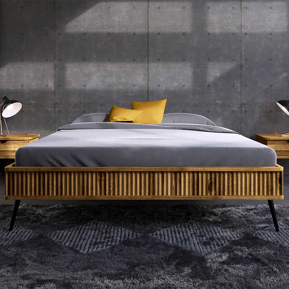 Modernes Holzbett Clantica aus Wildeiche und Metall 41 cm Einstiegshöhe