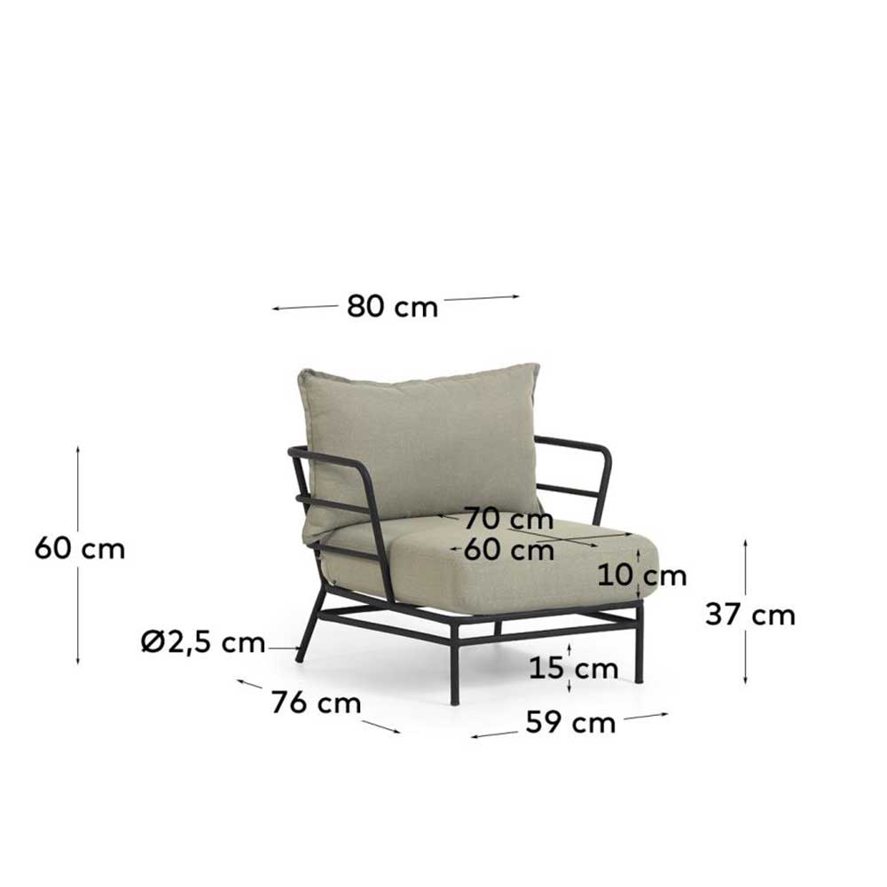 Lounge Sessel Casca in Beige und Schwarz für überdachte Terrasse (2er Set)