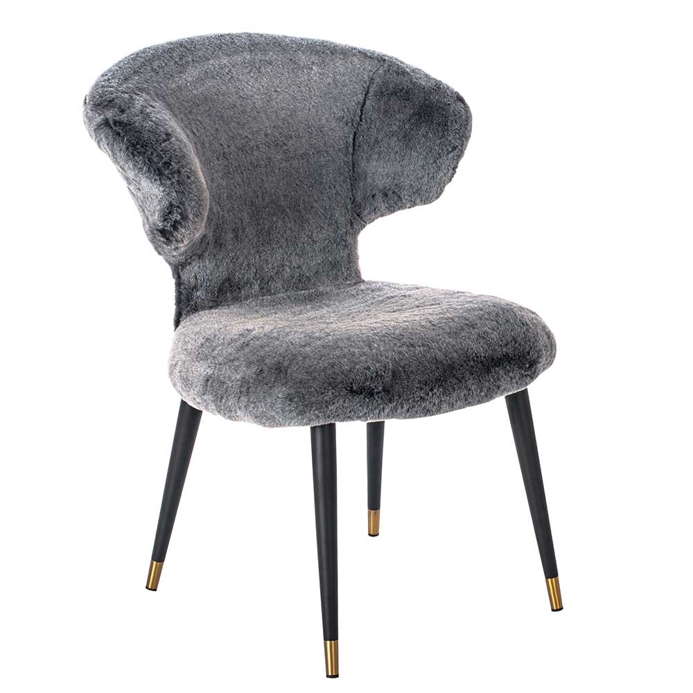Design Stuhl Zlatan in Grau aus Kunstfell