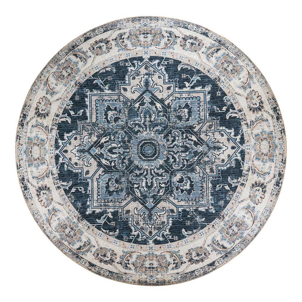 Vintage Teppich Viando in Blau und Grau 200 cm Durchmesser