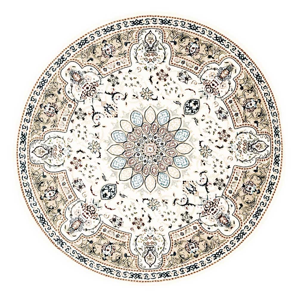 Runder Teppich 150 cm Emzenamo in Cremefarben mit orientalischem Muster