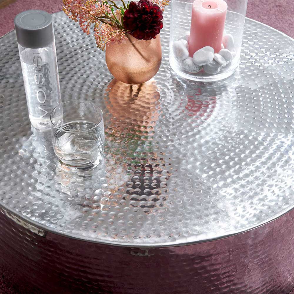 Aluminium Designer Tisch Lyanez im orientalischen Stil in Hammerschlag Optik