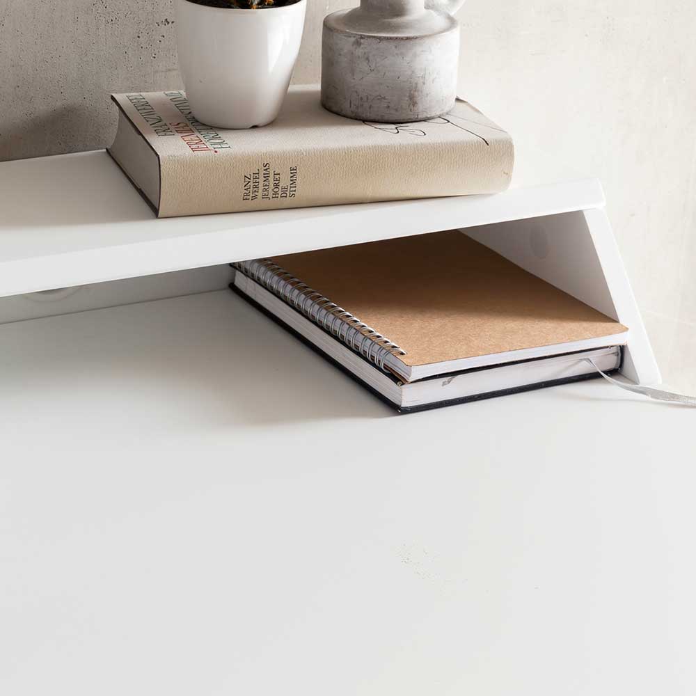 Skandi Design Schreibtisch Salverna in Weiß und Eiche mit Kabeldurchlass