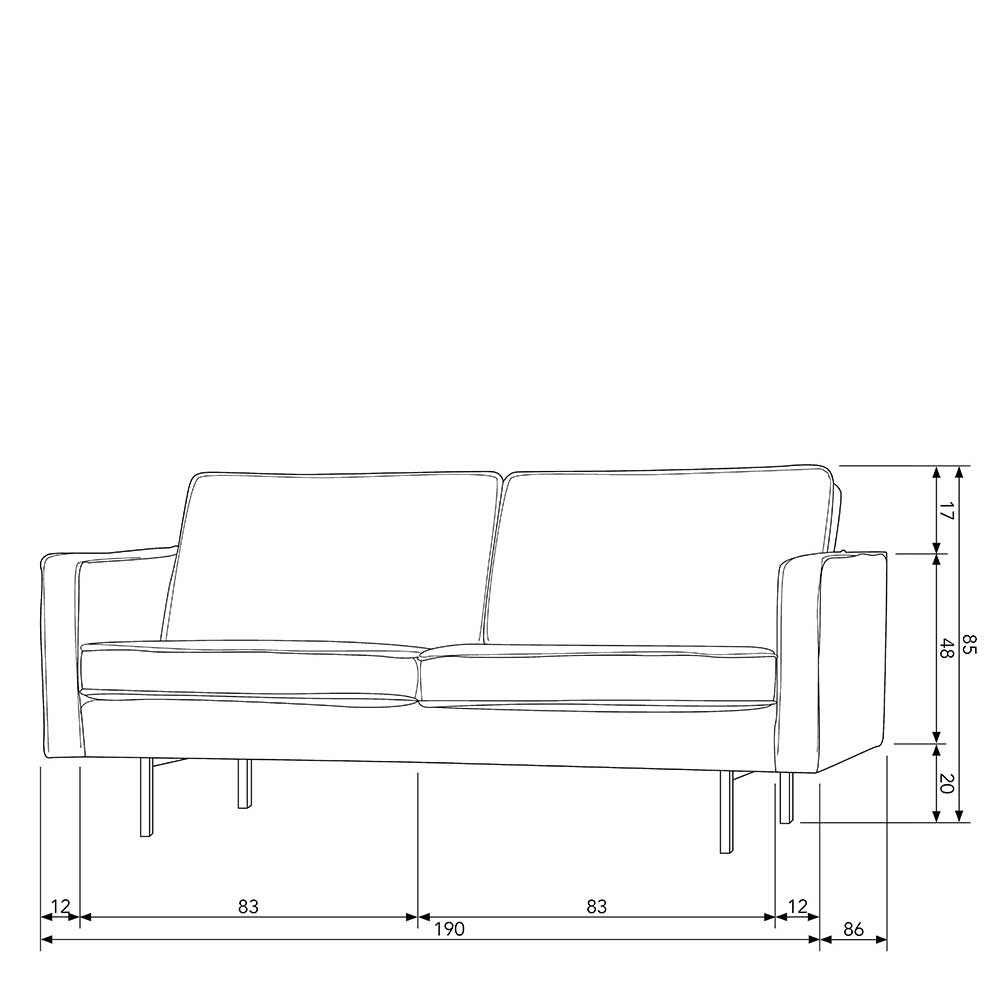 Sofa 2-Sitzer Casilla in Anthrazit in eckiger Form