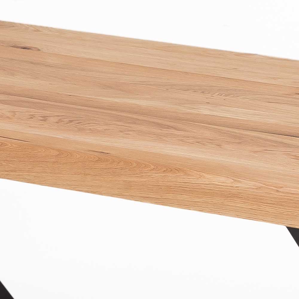 Wohnzimmer Tisch Ortensia aus Eiche Massivholz und Metall