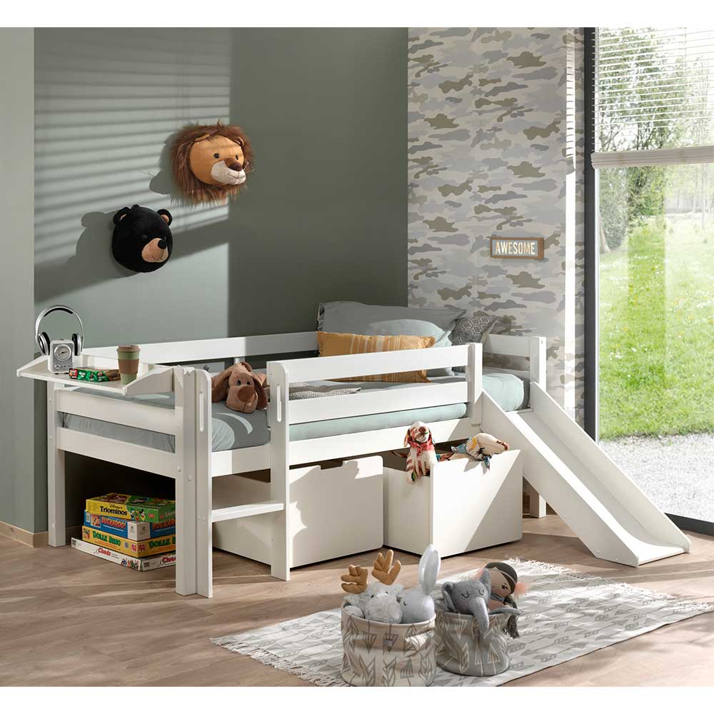 Kinderzimmer Bett Bump in Weiß inklusive Leiter und Bettkästen