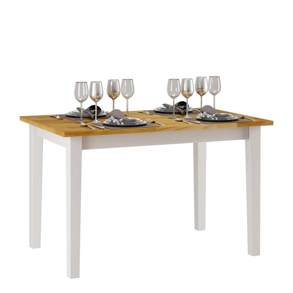 Landhausstil Tisch Venise in Weiß und Honigfarben aus Kiefer Massivholz