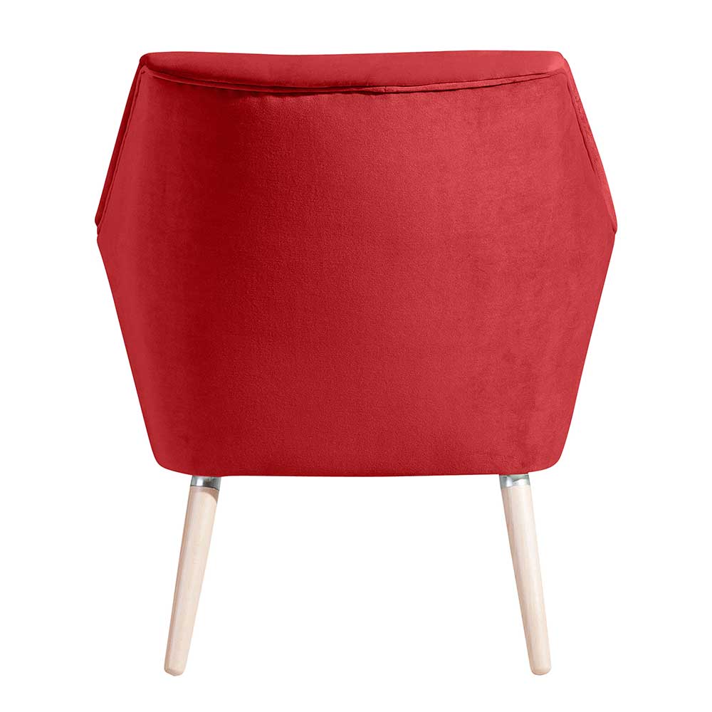 Roter Samtvelours Sessel Miclesias im Retrostil mit Vierfußgestell aus Holz