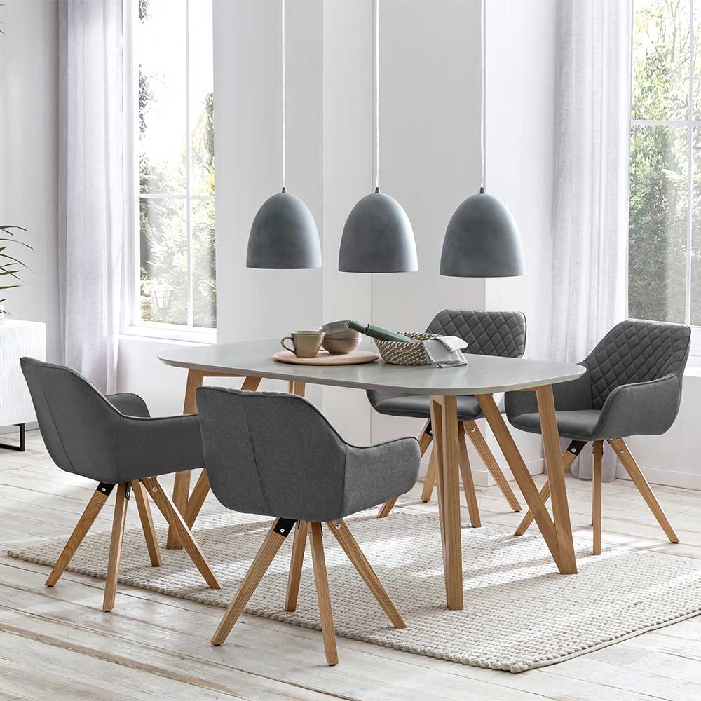 4 Personen Tischgruppe Rangona im Skandi Design - Stühle Grau (fünfteilig)
