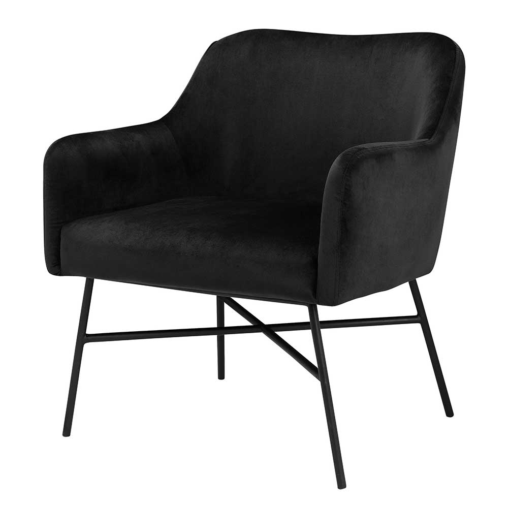 Schwarzer Loft Sessel Pepepa aus Samt mit Vierfußgestell aus Metall