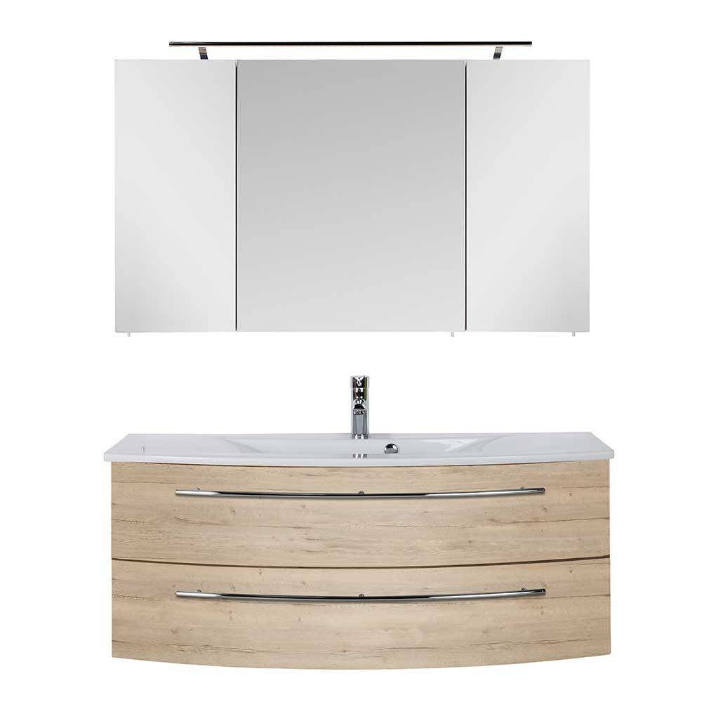 Waschplatz Set 2teilig Puzi in Eiche Bianco mit Spiegelschrank (zweiteilig)