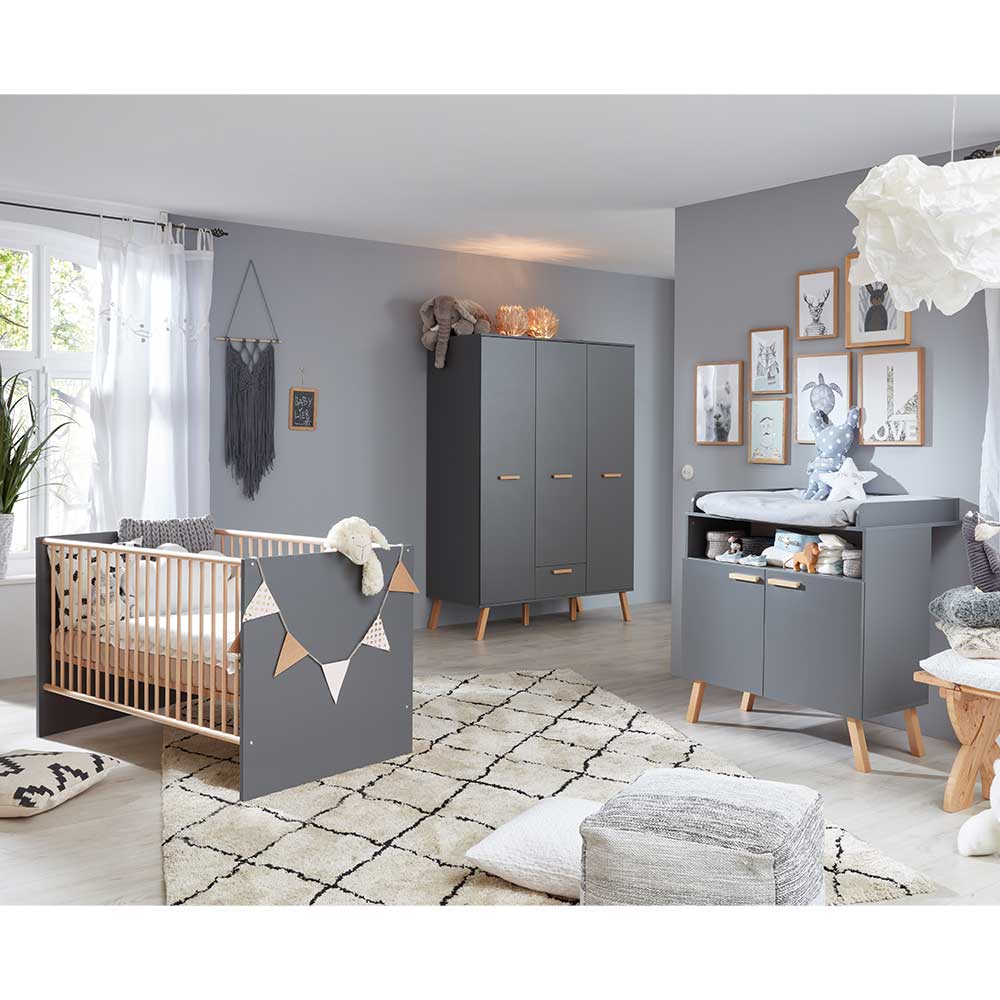 Babyzimmer komplett Set Jescar in Grau und Buchefarben (dreiteilig)