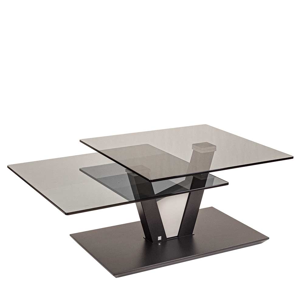 Design Wohnzimmertisch Sambarin mit schwenkbaren Tischplatten aus Sicherheitsglas