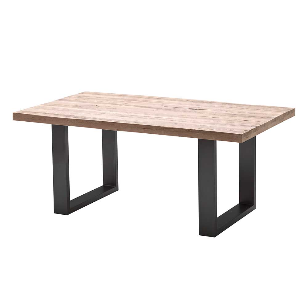 Bügelgestell Tisch Vintac mit gekälkter Massivholzplatte modern