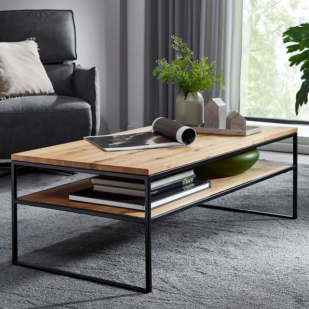 Wohnzimmer Tisch Coozia 110 cm breit mit Wildeiche Massivholzplatte