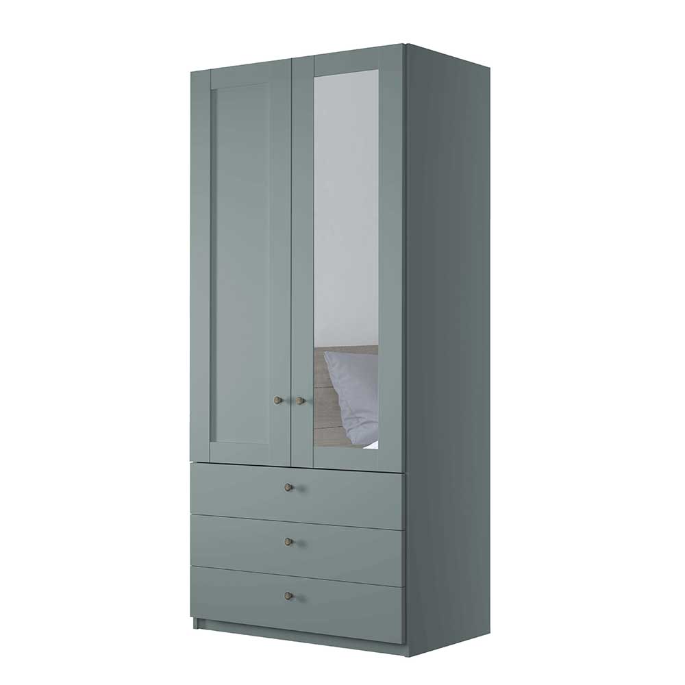 Graugrüner Schlafzimmerschrank Forjan mit Spiegeltür rechts und drei Schubladen