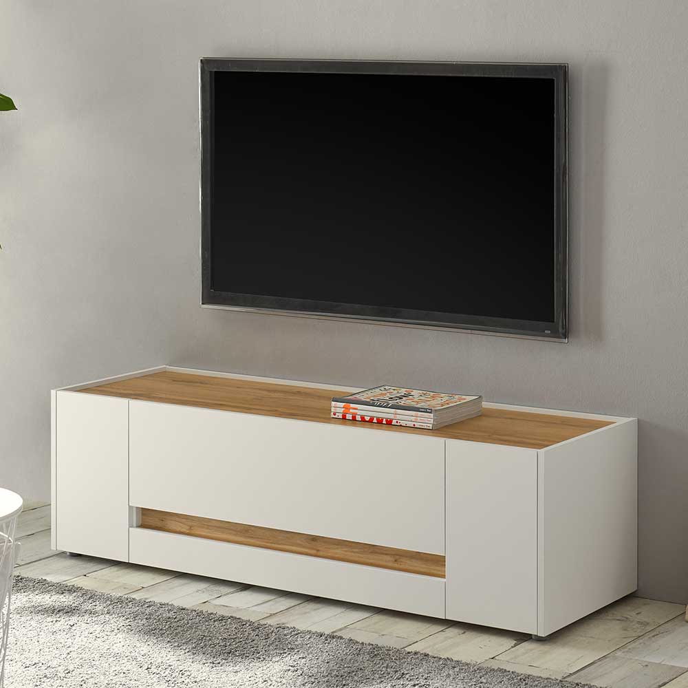 TV Board Rascian in Weiß und Wildeiche Optik 140 cm breit
