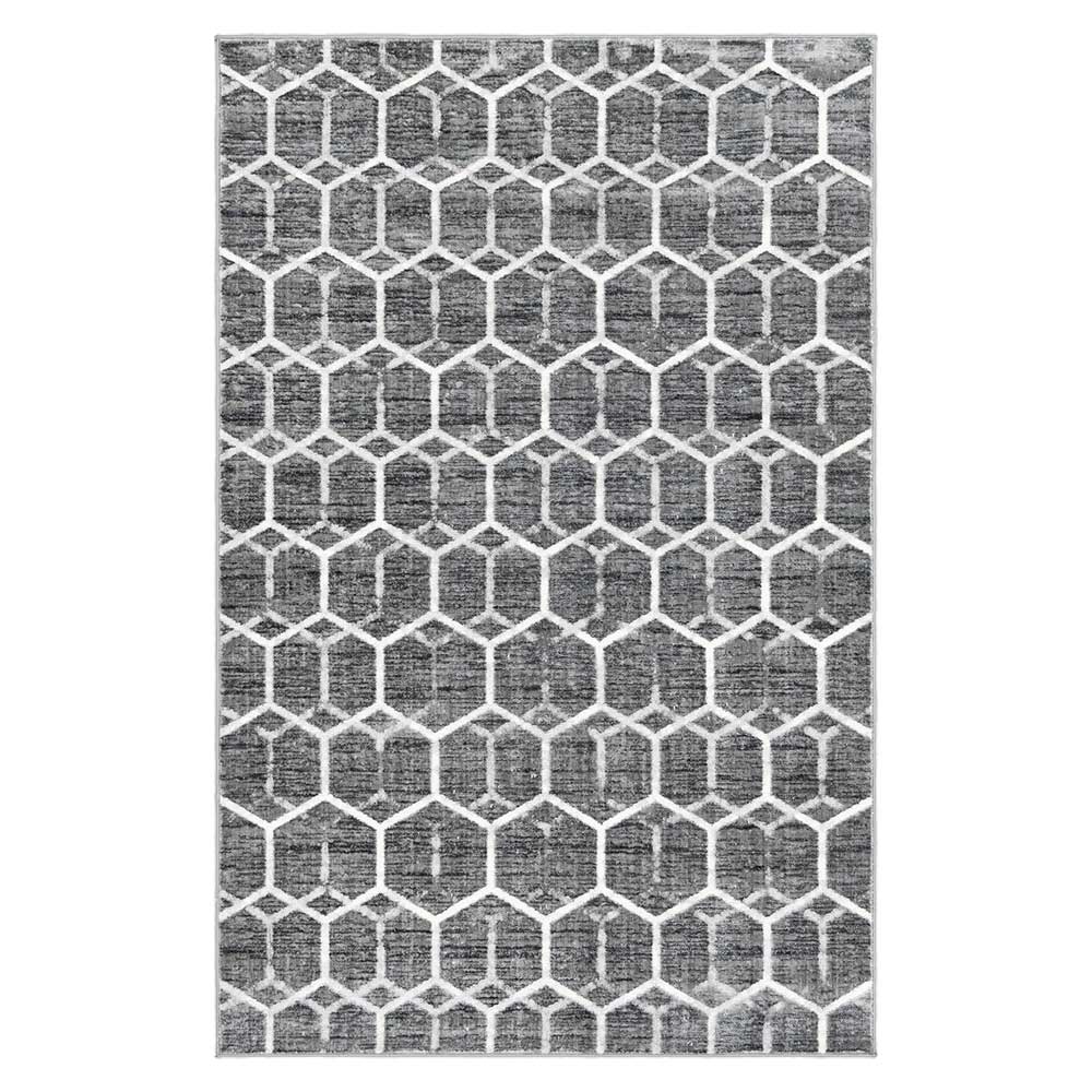 Muster Teppich Redonda in Grau und Cremeweiß - Kurzflor