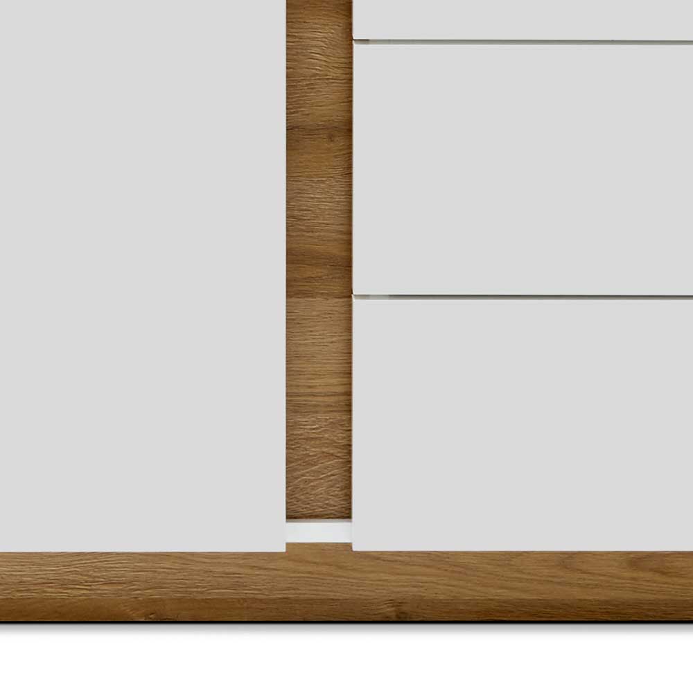 Wohnzimmer Sideboard Franvos in Weiß und Wildeiche Optik im Skandi Design