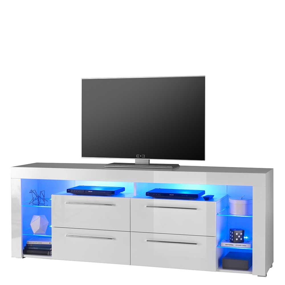 Hochglanz TV Möbel Lioscas in Weiß mit LED Beleuchtung