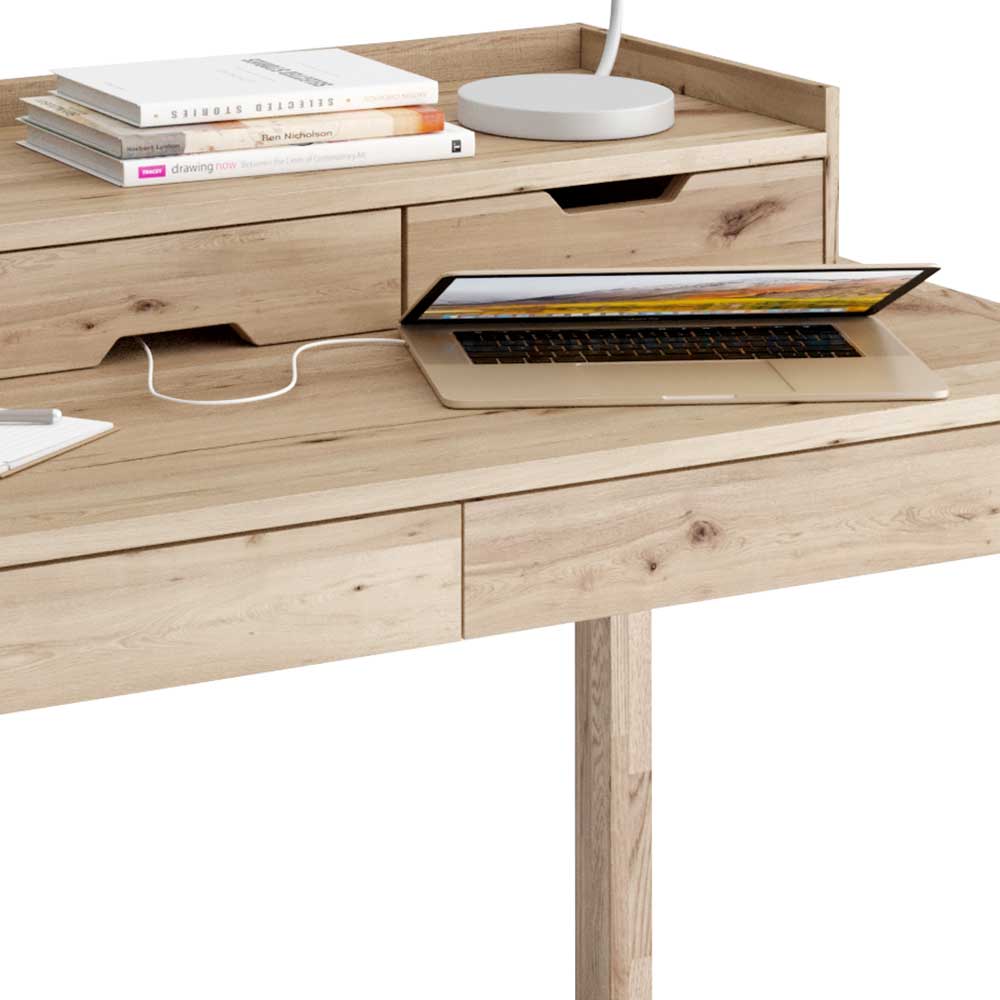Massivholz Schreibtisch Flippo aus Wildeiche mit fünf Schubladen