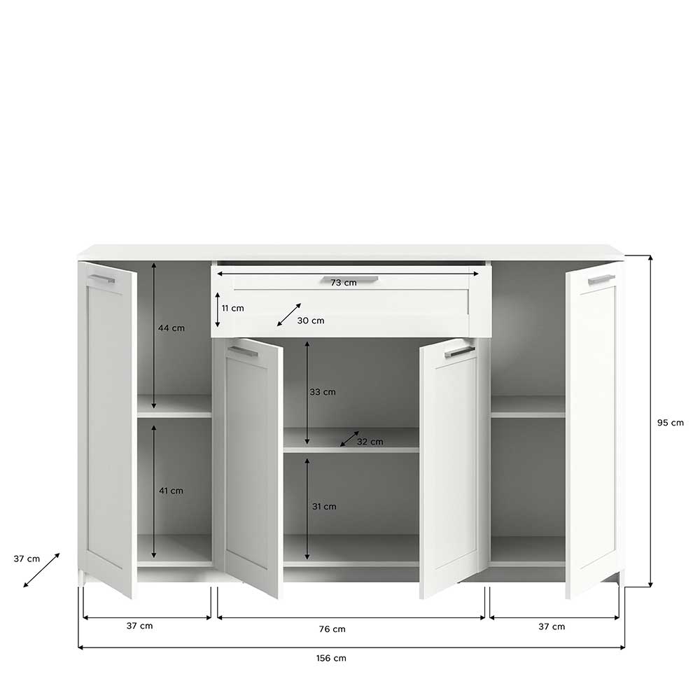 Weiße Esszimmer Kommode Mangoa in modernem Design 156 cm breit