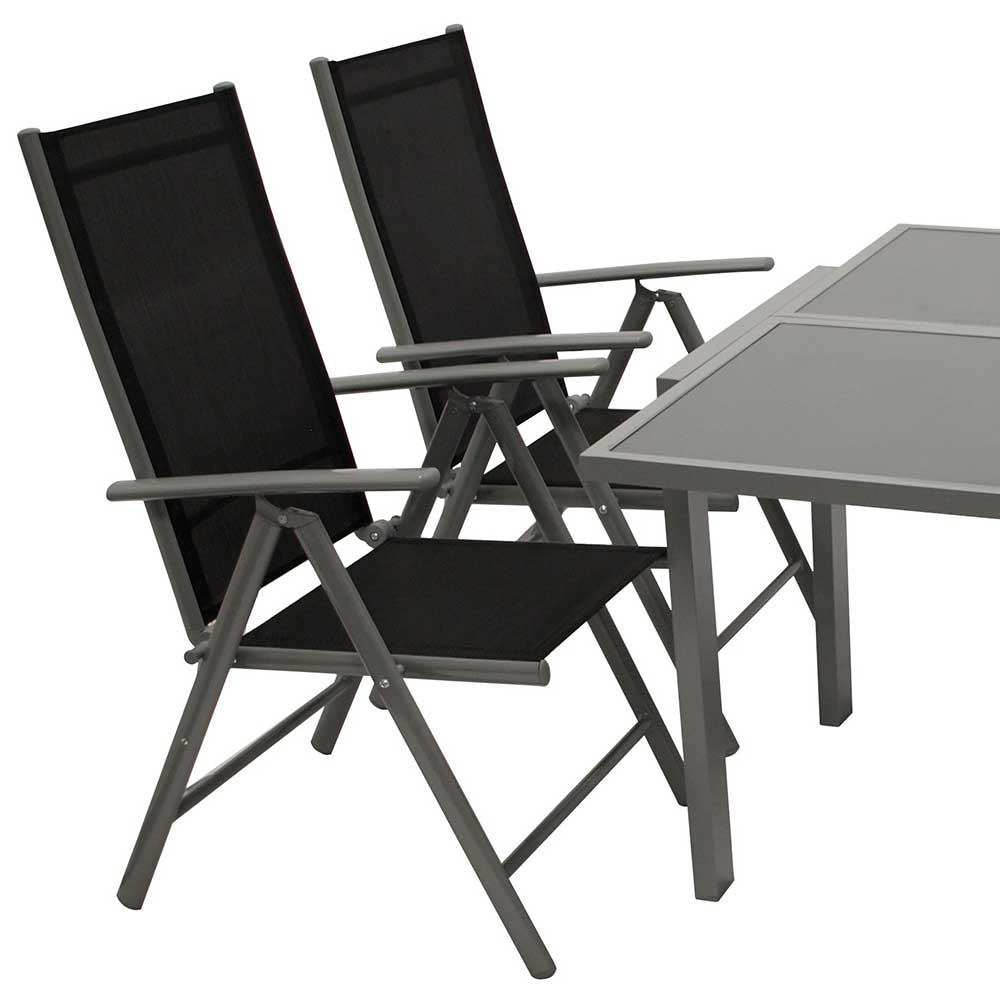 Terrassensitzgruppe Antorion in Grau und Schwarz mit ausziehbarem Tisch (fünfteilig)